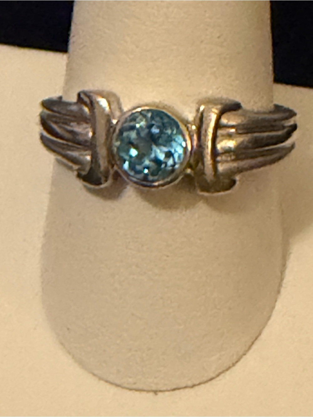 Sterling Silver Blue Topaz-Style Round Gemstone Ring